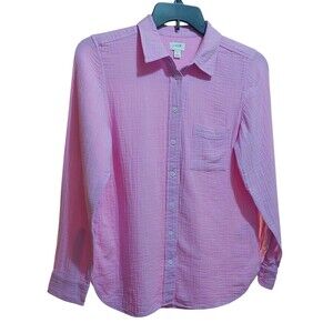 J. Crew Small Gauze Button-up Shirt Long Sleeve Blouse Pink Cotton Sp24 NWT Read